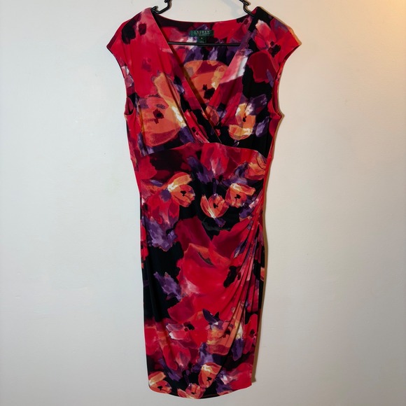 Lauren Ralph Lauren Floral Dress Women's Size 10 Sleeveless Ruched - Picture 1 of 9